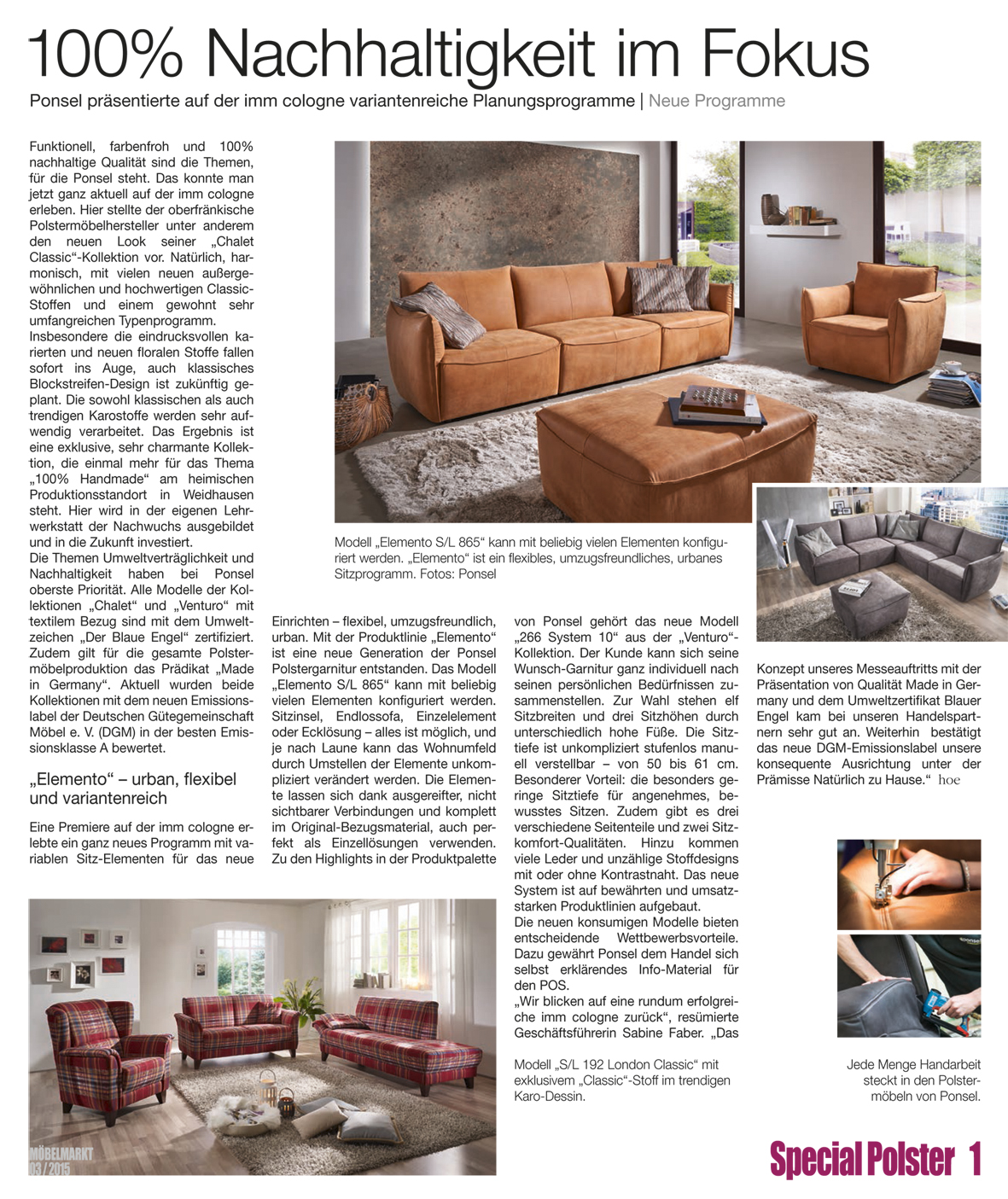 Presseartikel „Möbelmarkt“ Ausgabe 03/2015 –  Spezial Polster 1