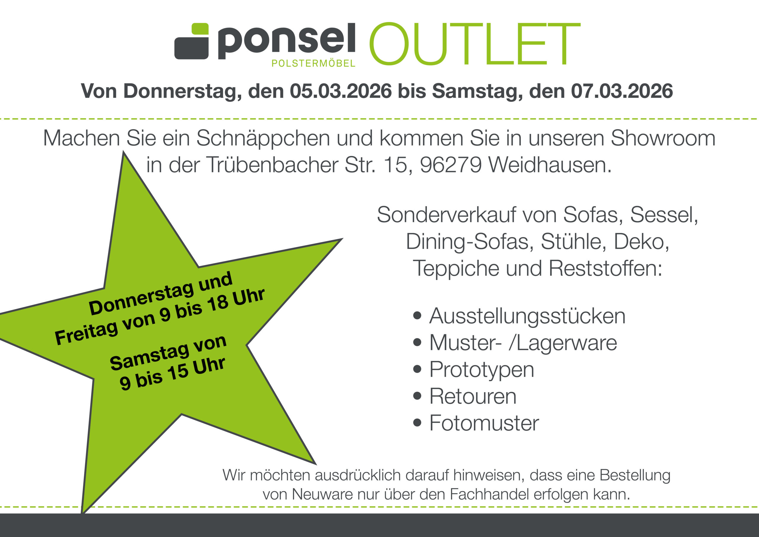 OUTLET – Sonderverkauf vom 05.03. bis 07.03.2026